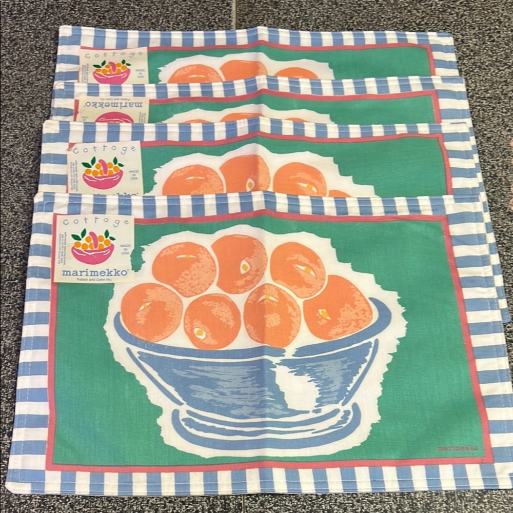 Marimekko Orange and Green Kitchen Linens Placemats Set of 4 Cottage